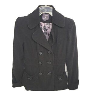 Forever 21‎ Black Peacoat Women's Collared Double-Breasted Jacket Comfort Casual